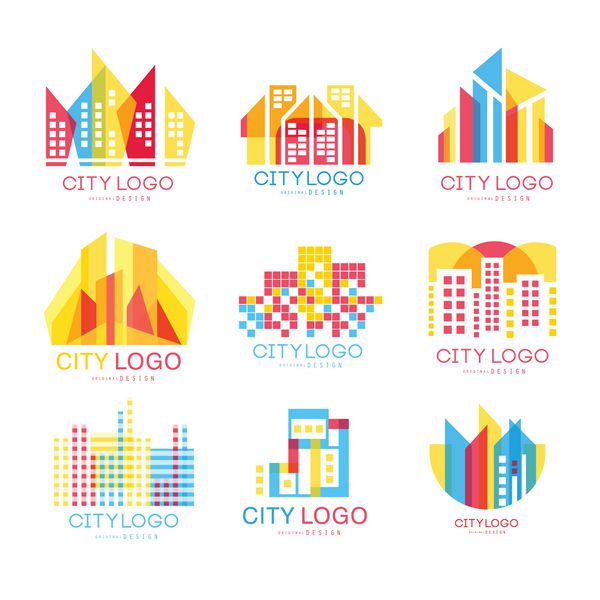 مجموعه لوگوی شهر عناصر لوگوتایپ با تصاویر وکتور ساختمان