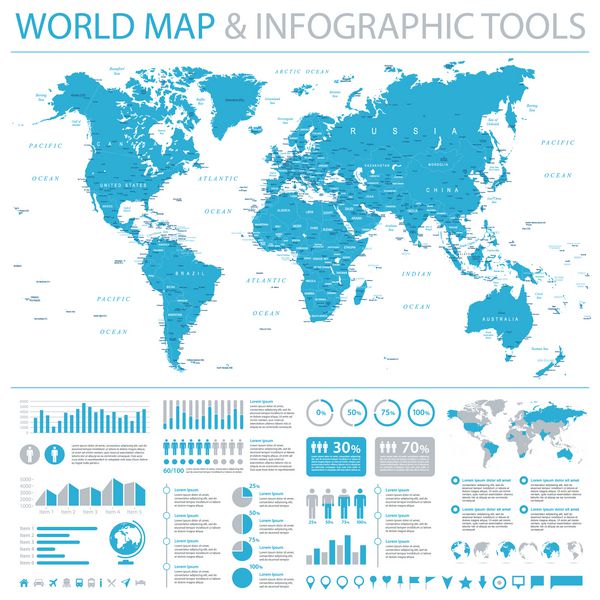 نقشه جهان و عناصر اینفوگرافیک - وکتور