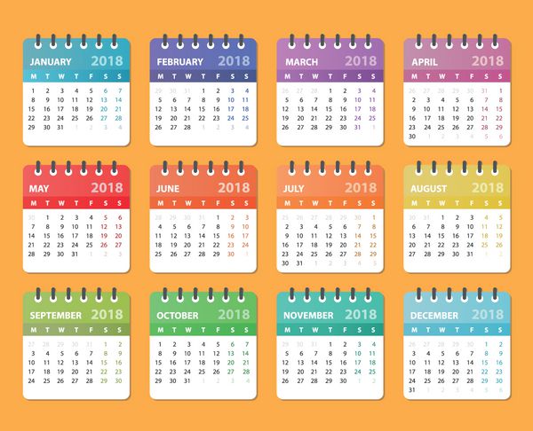 تقویم سال 2018 طراحی تقویم 2018 از دوشنبه آغاز می شود