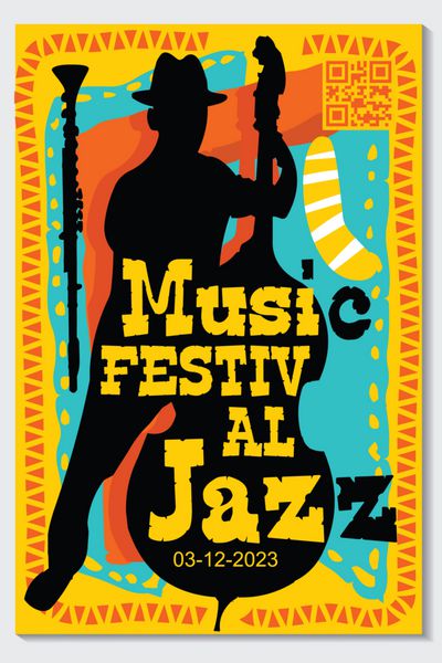 پوستر موسیقی جشنواره زنده گروه جاز با آلات موسیقی الگوی جلد کنسرت مدرن و رنگارنگ برای وینیل با طرح وکتور جدا شده از ویولن سل و نت های موسیقی