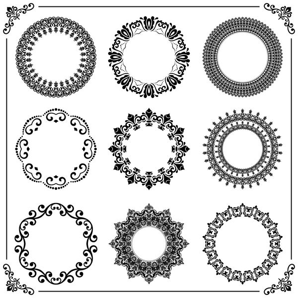 مجموعه ای قدیمی از عناصر گرد وکتور عناصر مختلف برای دکوراسیون و طراحی قاب کارت منو پس زمینه و مونوگرام الگوهای کلاسیک مجموعه ای از الگوهای قدیمی