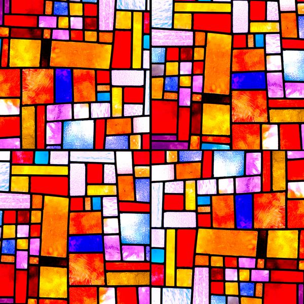 تصویر پنجره شیشه های رنگارنگ با طرح بلوک های نامنظم تصادفی قالب مربع