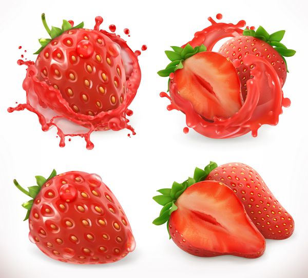 آب توت فرنگی میوه تازه نماد وکتور سه بعدی