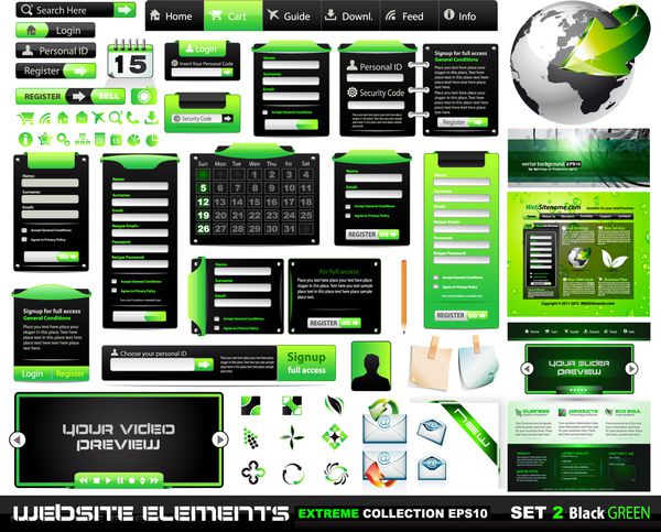 عناصر طراحی وب مجموعه افراطی مشکی سبز