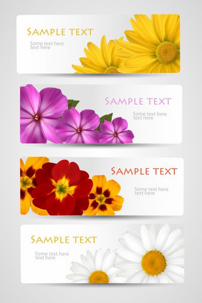 مجموعه ای از بنرها با گل های رنگارنگ مختلف