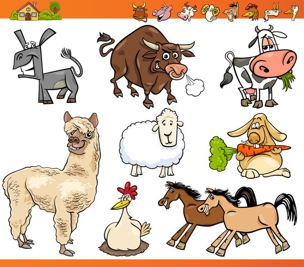 مجموعه حیوانات مزرعه تصویر کارتونی