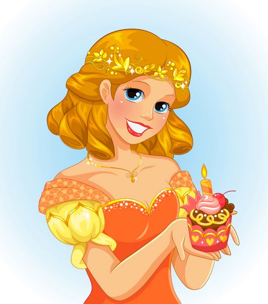 شاهزاده خانمی که یک کیک تولد در دست دارد