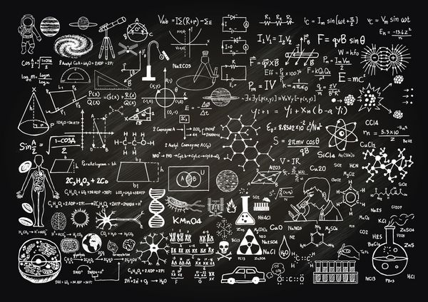 فرمول های علمی طراحی شده با دست روی تخته سیاه برای پس زمینه