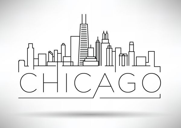 سیلوئت خطی شهر شیکاگو با طراحی تایپوگرافی