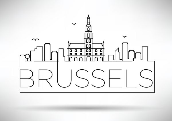 سیلوئت خطی شهر بروکسل با طراحی تایپوگرافی