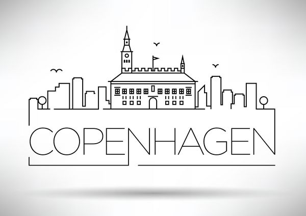 سیلوئت شهر کپنهاگ خطی با طراحی تایپوگرافی