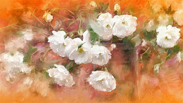 تابلوی نقاشی زیبا از گل های سفید