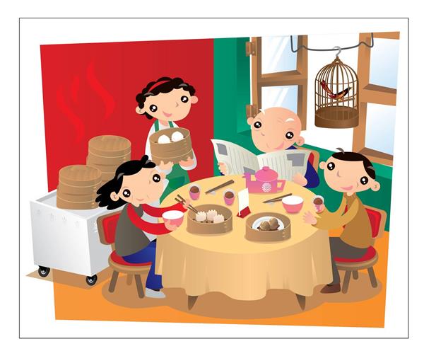 خانواده در رستوران چینی در حال خوردن غذا در هنگ کنگ