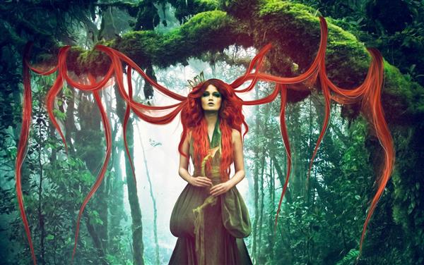 الهه جنگل - بانوی مو سرخ در جنگل سرسبز