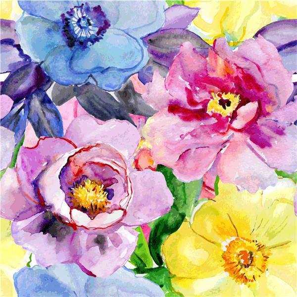 نقاشی آبرنگ از گل ارکیده و مگنولیا و برگ های استوایی