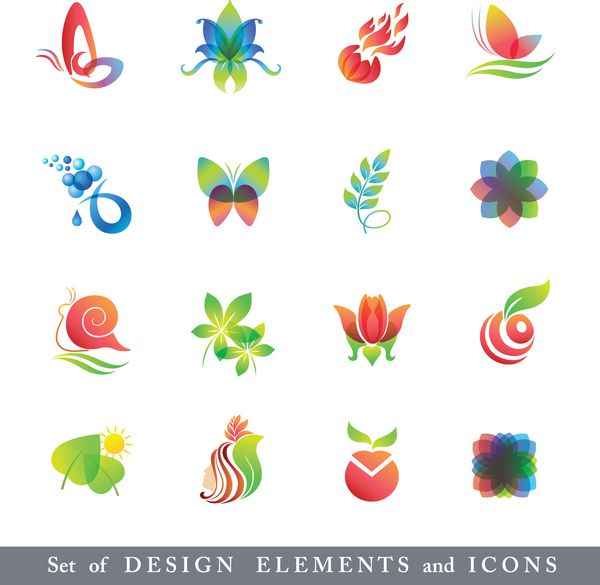 مجموعه ای از عناصر طراحی مجموعه ای با آیکون برای لوگو انتزاعی