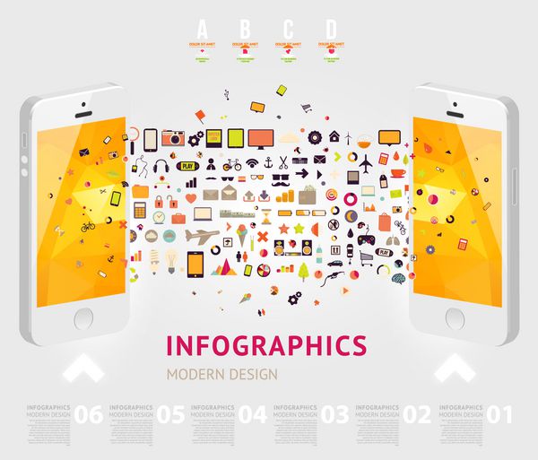 قالب کسب و کار infographic فن آوری تلفن های همراه نمودار ها و آیکون های مجموعه آگهی های شماره گذاری شده سبک طراحی سبک برای گرافیک کسب و کار خطوط برش و سایر عناصر طراحی وب سایت