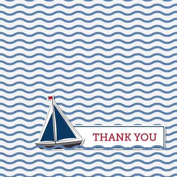 با تشکر از شما کارت تبریک با قایق پس زمینه دریایی