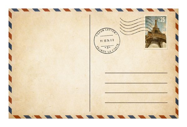 کارت پستال قدیمی و یا پاکت نامه با تمبر پستی جدا شده است