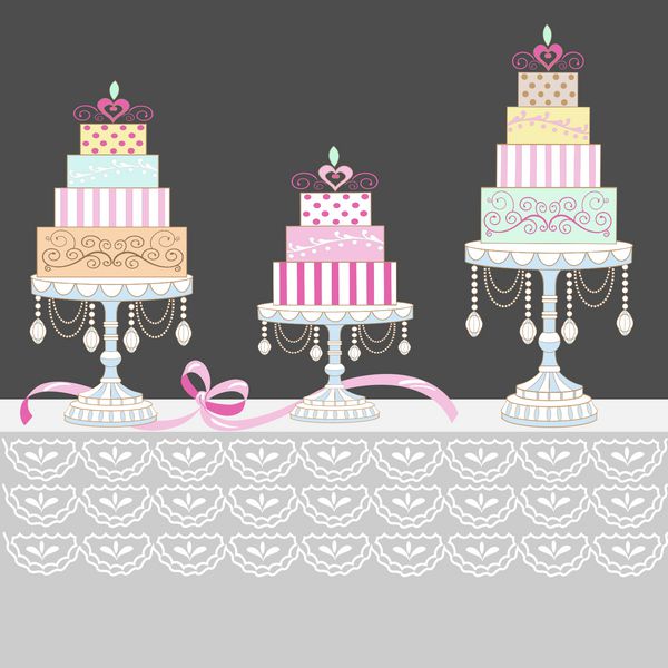 سه تایی از کیک های رنگی تزئین شده کیک سه لایه تزئینی
