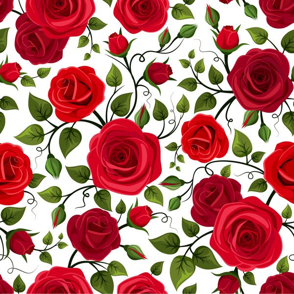 الگوی بدون درز با گل های قرمز تصویر برداری