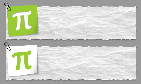 مجموعه ای از دو آگهی با کاغذ خرد شده و نماد pi