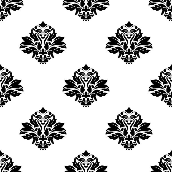 الگوی گلدار بدون درز سیاه و سفید با گل های گاه به گاه پیچیده در سبک گلدوزی برای کاغذ دیواری کاشی و طراحی پارچه در قالب مربع جدا شده بر روی زمینه سفید