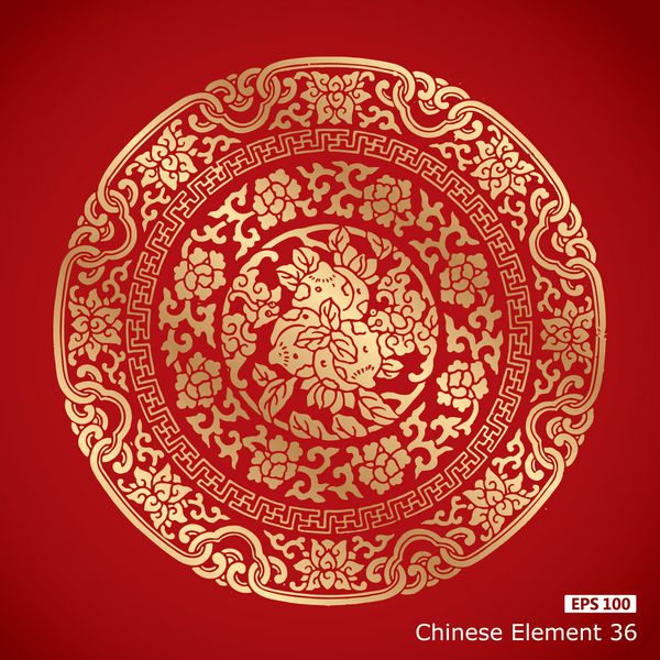 عناصر طراحی چین در پس زمینه کلاسیک قرمز