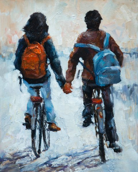 جوانان و زنان ترک نقاشی نفت دوچرخه سواری