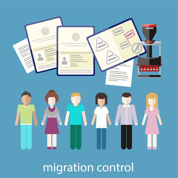 مفهوم مهاجرت در طراحی صاف کنترل مهاجرت گروهی از افراد با تمبر در پاسپورت در آداب و رسوم
