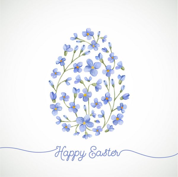 تبریک عید پاک مبارک تخم مرغ عید پاک آبرنگ با گل و حروف پس زمینه گل آبرنگ دست کشیده شده است