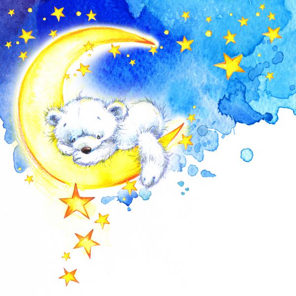 خرس عروسکی سفید و ستاره شب ستاره آبرنگ