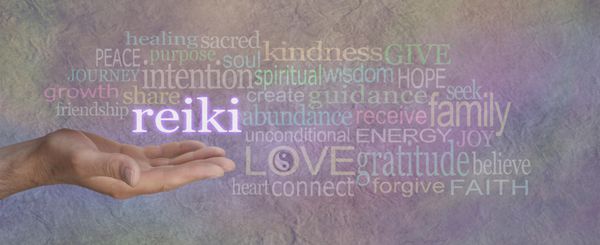 Male Reiki Healer with Healing Word Cloud man