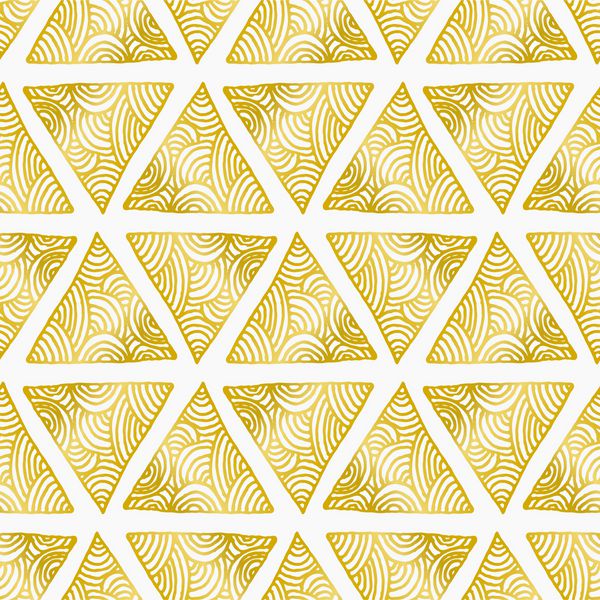الگوی تکراری با ظرافت و شیک با مثلث بی نظیر طراحی اثر طلایی فویل بر روی زمینه سفید