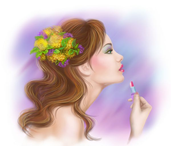 زن جوان مد روز زیبا با استفاده از رژ لب آرایش رژ لب تصویر