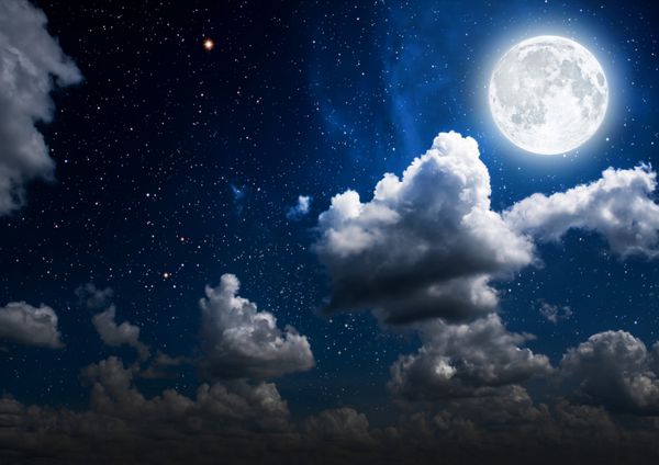زمینه آسمان شب با ستارگان ماه و ابرها عناصر این تصویر مبله شده توسط ناسا