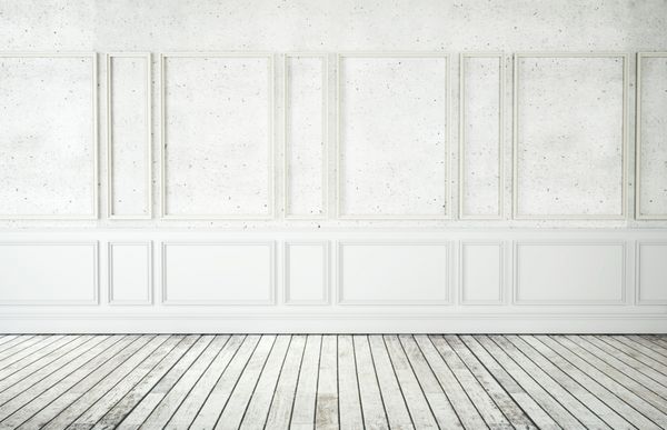 داخلی کلاسیک سفید با کف چوبی