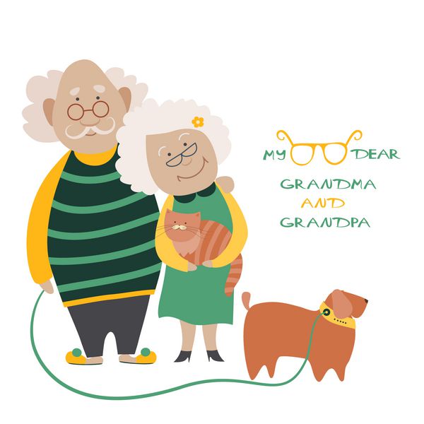 تصویر شامل یک زن و شوهر سالخورده با سگ خود است