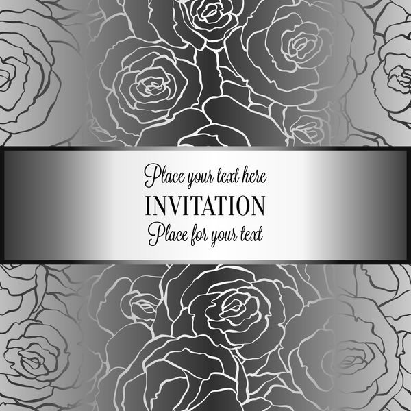 پس زمینه انتزاعی با گل رز لوستر فلزی نقره ای بافته شده از گل رز تزئین گلدار گلدار کارت دعوت بروشور سبک باروک الگوی مد قالب برای طراحی