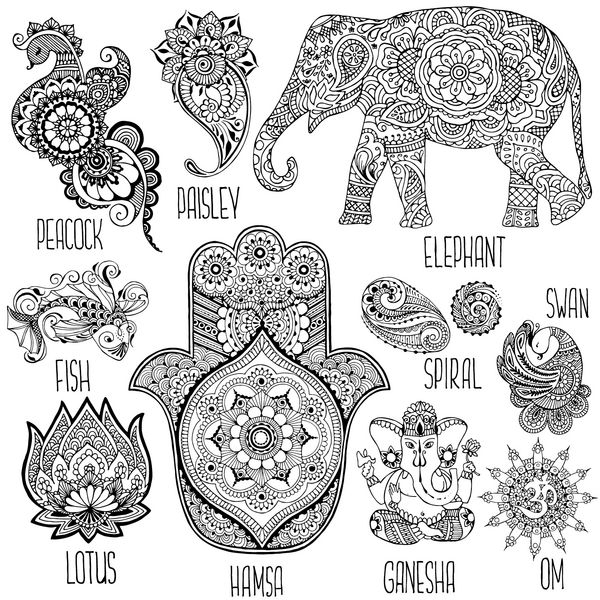 لوتوس هامسا فیل گانه و سایر نمادهای مورد استفاده در میمندی