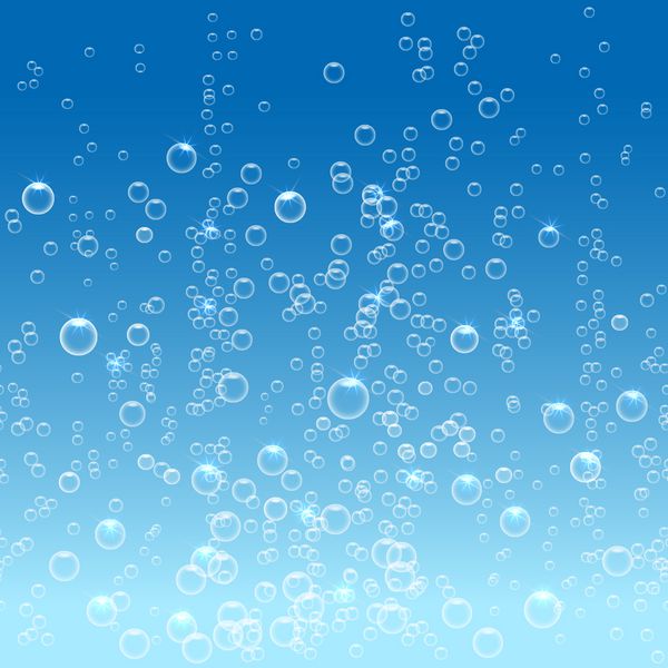 حباب در آب در پس زمینه آبی رنگ بدون درز الگوی دایره و مایع طراحی سبک روشن براق صابون تصویر برداری