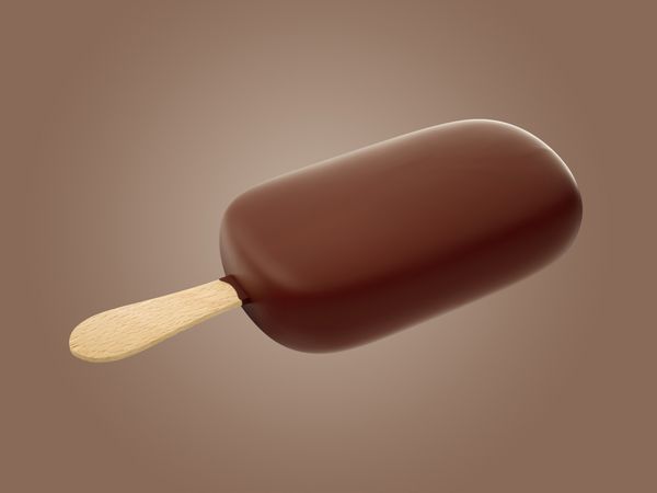 بستنی شکلات شیرین شیرین بر روی چوب چوبی 3D با چشم انداز