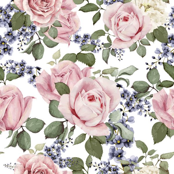 Seamless floral pattern with roses, watercolor. Vector illustration.
