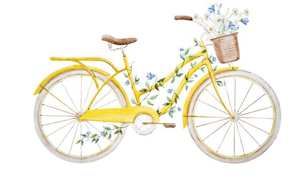 آبرنگ دوچرخه زینتی پرنعمت با گل وحشی