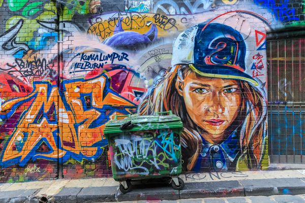 MELBOURNE AUSTRALIA MAR 19 Girl Graffiti at Hosier Lane on Mar 19 2015 in Melbourne It