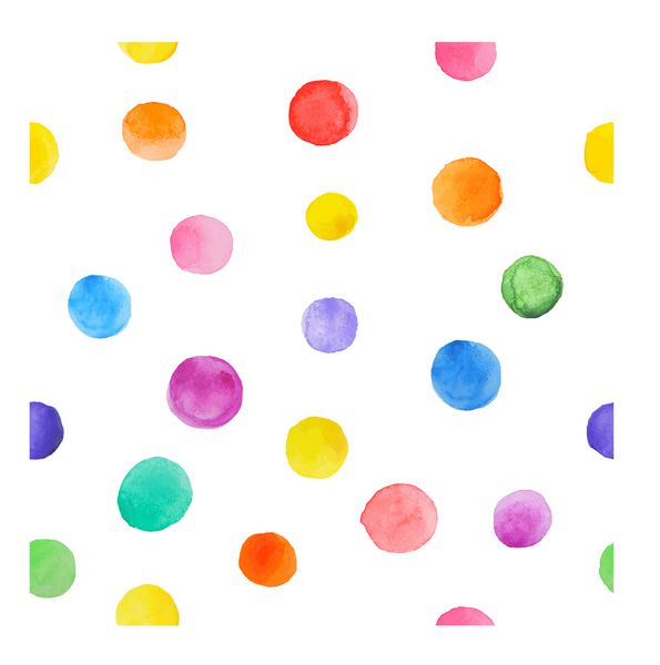 الگوی رنگ بدون درز رنگارنگ بردار چکیده نقاشی آبرنگ پولکا اسپاسم روشن بر روی سفید