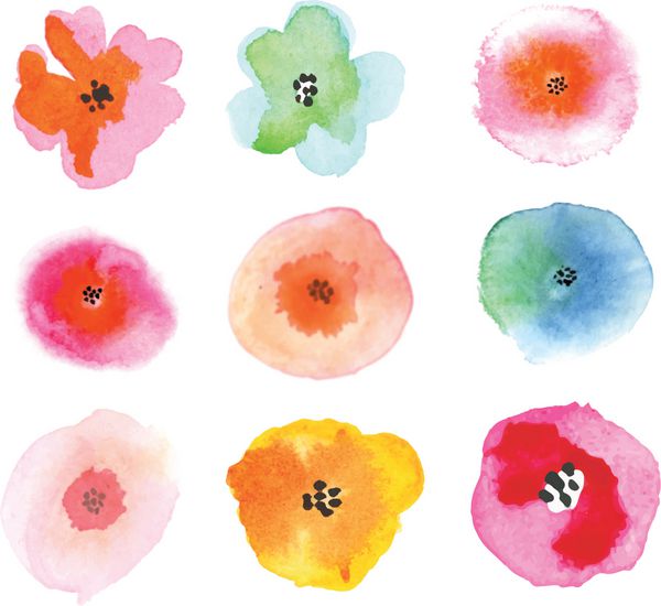 مجموعه ای از گل های رنگارنگ عناصر گل زیبا تصویر برداری بردار آبرنگ