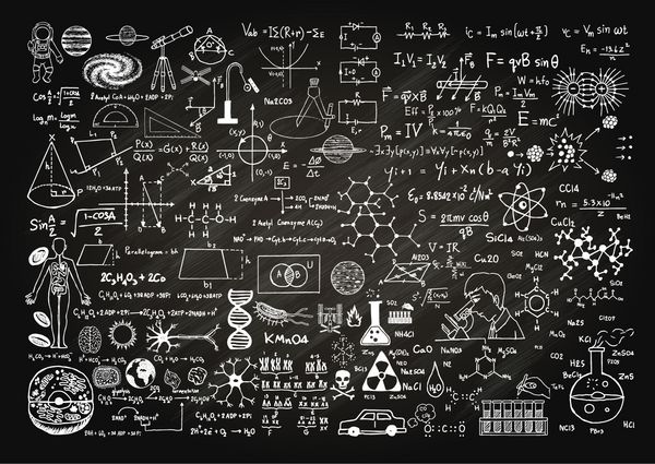 فرمول های علمی دست کشیده بر روی تخته سیاه برای پس زمینه
