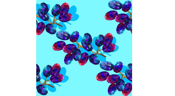 الگوی پس زمینه بدون درز با انگور چند ضلعی روشن رنگارنگ انگور برش سنگ جواهر شاخه انواع توت ها