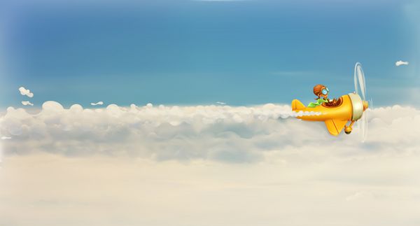 تعقیب رویای خود هواپیما کارتون خنده دار در آسمان تصویر برداری
